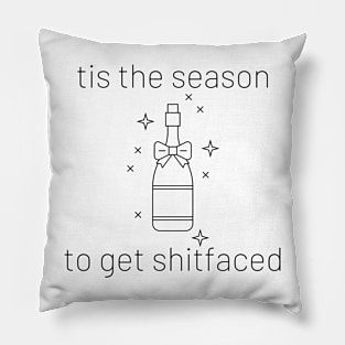 Tis The Season To Get Shitfaced. Christmas Humor. Rude, Offensive, Inappropriate Christmas Stocking Design In Black Pillow