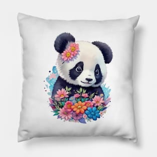 Panda Cute Floral Vintage Pillow