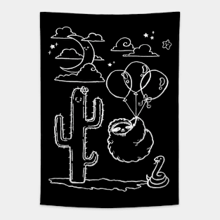 White Line Balloon Sloth Desert Night Tapestry