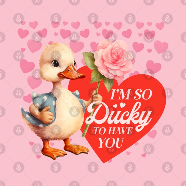 Illustration of Duck Holding a Flower Vintage Style - Valentine's Art - Valentine's Gift by Petprinty