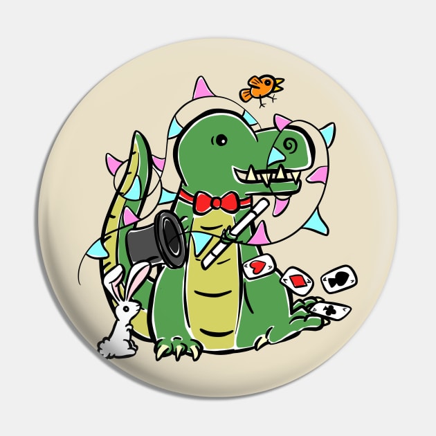 Magician Magic Tyrannosaurus Dinosaur Dino Cartoon Cute Character Pin by Squeeb Creative