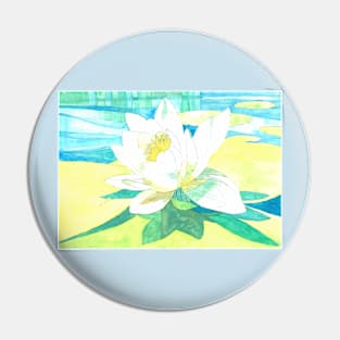 White waterlily watercolour painting Pin