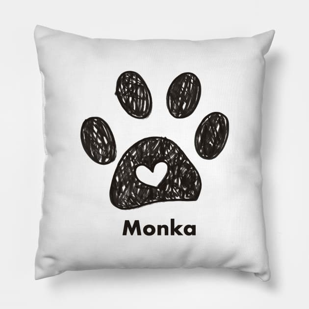 Monka name made of hand drawn paw prints Pillow by GULSENGUNEL