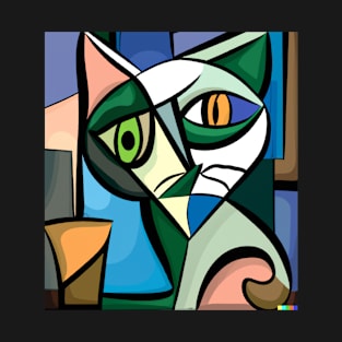 Cubism Style Abstract Cute Cat Named Kitty Fine Art Painting 3 T-Shirt