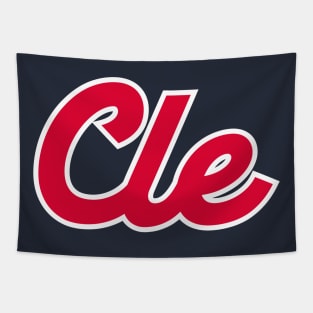 Cleveland 'CLE' Baseball Script Fan T-Shirt: Swing Big with Bold Cleveland Style and Passion for the Game! Tapestry