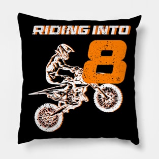 Riding into 8th Birthday Boy Dirt Bike B-day Gift For Kids Tollders Pillow