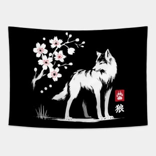 Minimalist Wolf Ink Japanese Streetwear Novelty Retro Wolf Tapestry