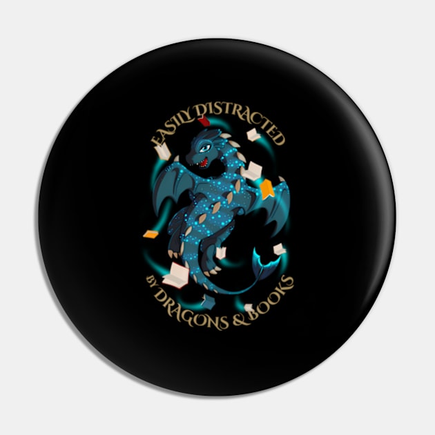 Easily Distracted By Dragons And Books Nerd Dragon Pin by Sink-Lux