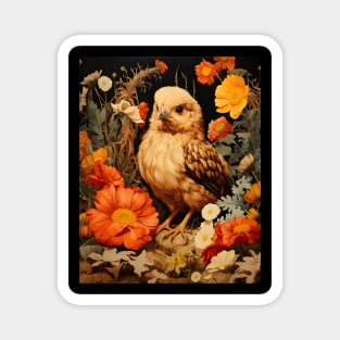 Retro Vintage Art Style Baby Chick in Field of Wild Flowers - Whimsical Farm Magnet