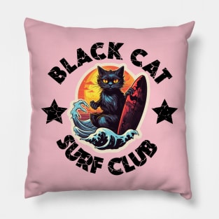 Black Cat Surf Club (Black Lettering) Pillow