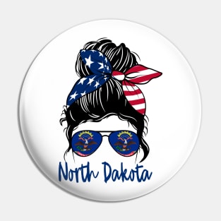 North Dakota girl Messy bun , American Girl , North Dakota Flag Pin