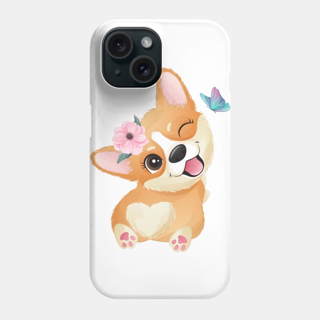 cute little corgi play with butterfly tshirt Phone Case by Tshirt lover 1