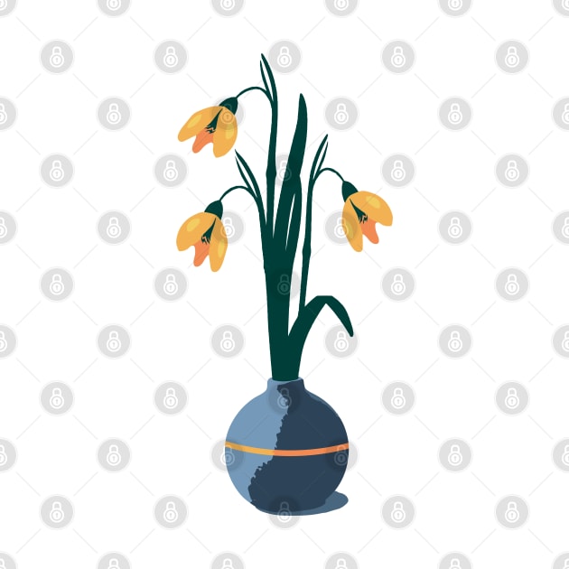 Minimalist Abstract Nature Art #51 Snowdrop Flower Indoor Plant in Retro Style by Insightly Designs