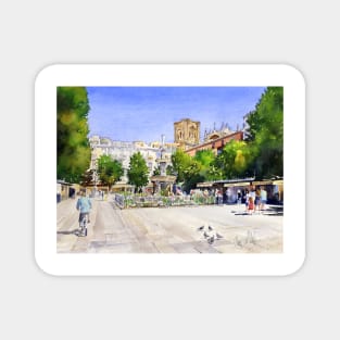 The Square in Summer - Plaza Bib Rambla, Granada, Spain Magnet