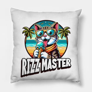 Rizz Master Streetwise Slang - Funny Cool Kids  Tee - Cat Eating Ice Cream Statement Novelty Graphic Tee T-Shirt Pillow