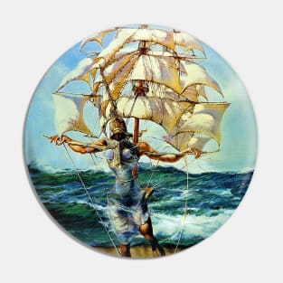 Tall Ship Fantasy Abstract Emerging from the Ocean Print Pin