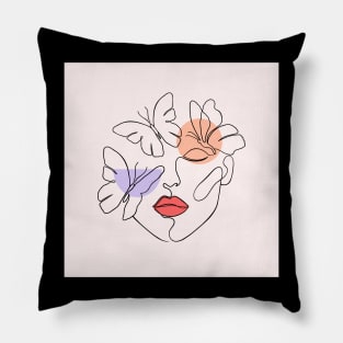 Woman face with geometric shapes and butterflies Pillow