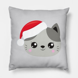 Christmas Cat, Cute Cat, Santa Hat, Cat With Hat Pillow