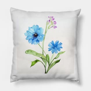 Blue Watercolor Flower Pillow