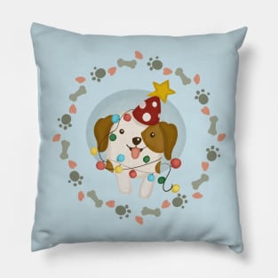 Puppy Christmas Wreath Pillow