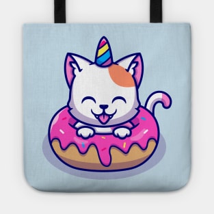 Cute Unicorn Cat With Doughnut Cartoon Tote