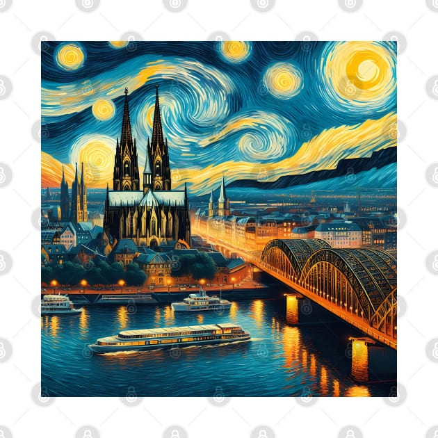 Cologne, Germany, in the style of Vincent van Gogh's Starry Night by CreativeSparkzz