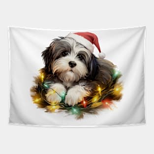 Lazy Havanese Dog at Christmas Tapestry