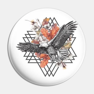 Eagle Artwork, Flowers Triangle Abstract Design for Nature Lovers Pin