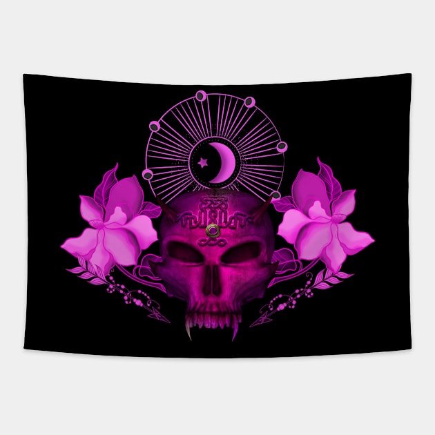 Skull with celtic knot and flowers Tapestry by Nicky2342