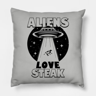 Funny Retro Vintage Alien UFO Steak Cow Abduction Meme Pillow