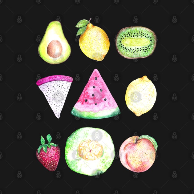 Watercolor Fruits Pattern - White by Neginmf