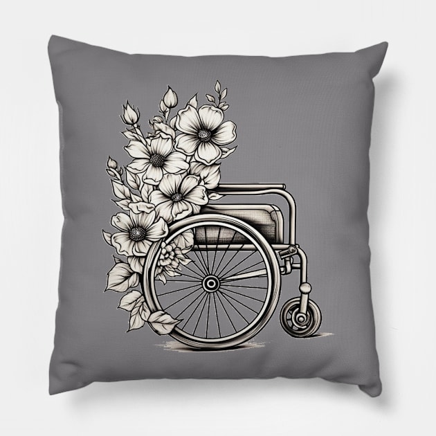 Floral Wheelchair Tattoo Pillow by Kary Pearson