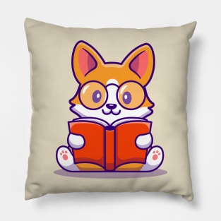 Cute Corgi Dog Reading Book Pillow