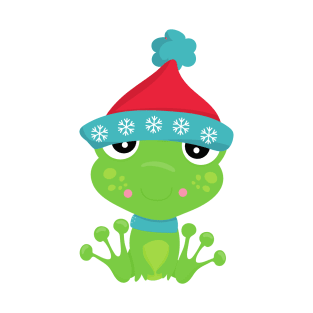 Winter Frog, Cute Frog, Green Frog, Scarf, Hat T-Shirt