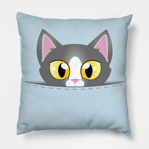 3D effect peeping cat from pocket - Pop up from pouch chibi pet, animal lover gift Pillow by DeMonica