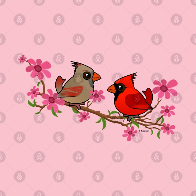 Birdorable Northern Cardinals on Blossom Branch by birdorable