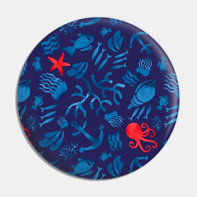 Sea pattern blue Pin by AgniArt