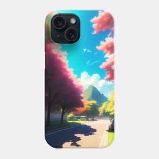 Cherry Blossom Mountain Side Road Phone Case