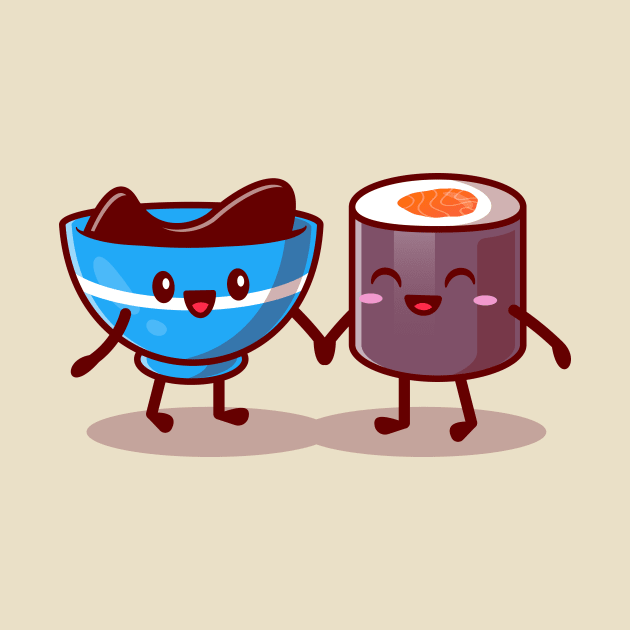 Cute Sushi And Shoyu Sauce Couple Cartoon by Catalyst Labs