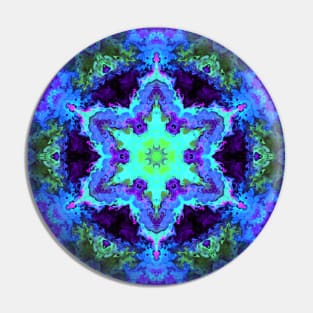 Psychedelic Mandala Flower Green Blue and Purple Pin