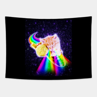 Rainbow Laser Eyes Galaxy Cat Riding Taco Tapestry