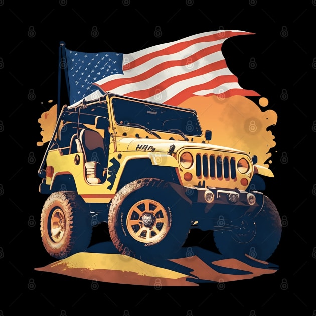 Vintage Summer 4th of July Jeep Beach Sunset car by 8 Fists of Tees