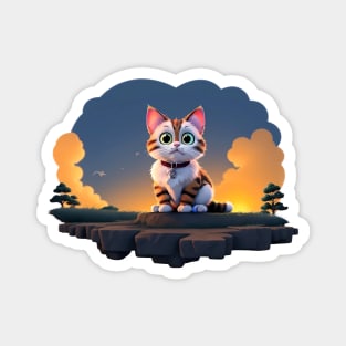 Adorable Cat Lounging Against the Scenic View Magnet