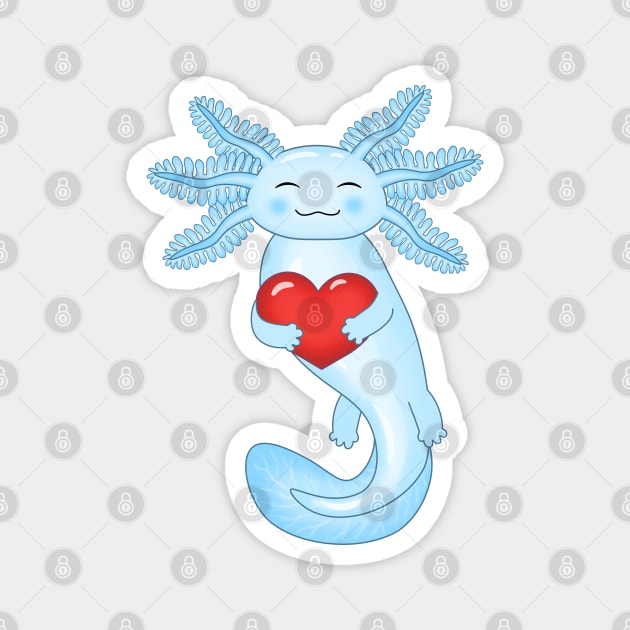 Cute Blue Axolotl holding a red heart Magnet by Purrfect