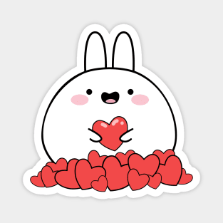 Happy rabbit with hearts, Cute white rabbit, Valentines day, Cute sticker, Kawaii rabbit Magnet