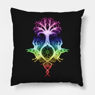 Ygdrassil with Huginn & Muninn [Rainbow] Pillow