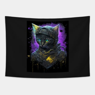 Cyberpunk cat kitten robot Tapestry