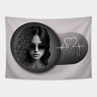 Lost on U Sad girl Black and Grey Tapestry