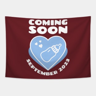 Baby Announcement. Feeding Bottle. Coming soon. September 2023 birthday Tapestry