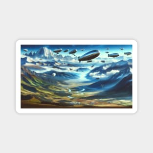 Airship Fleet Over Fantasy Landscape Magnet